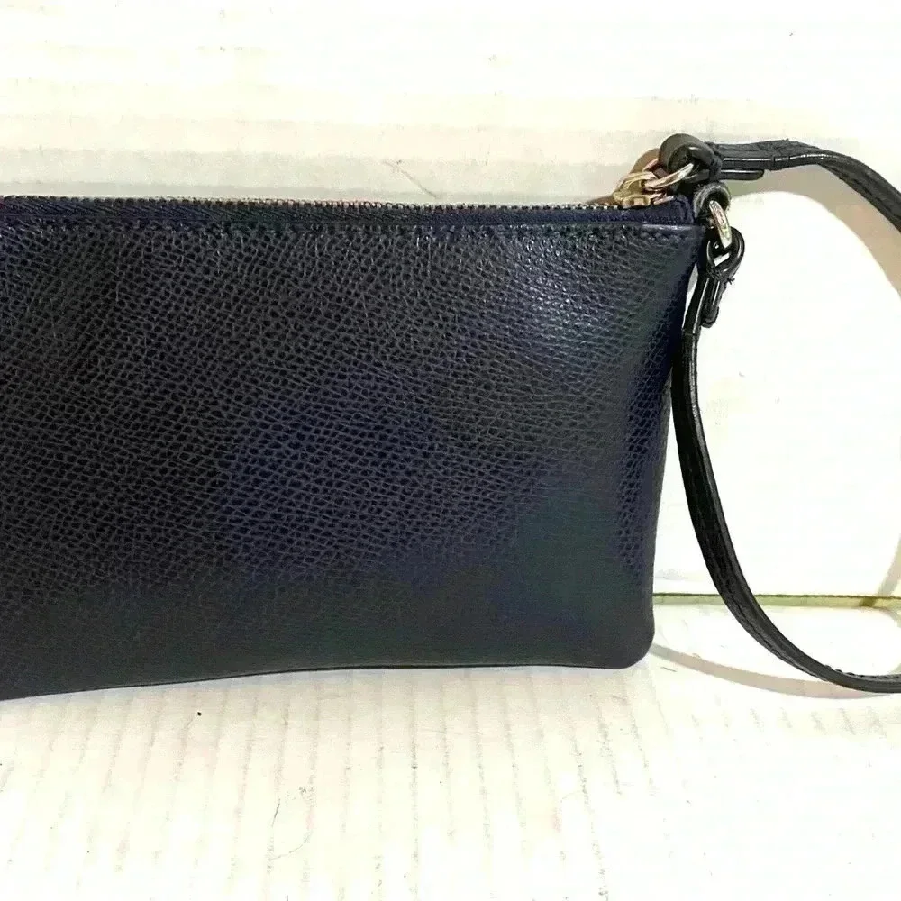 Coach navy blue leather wristlet